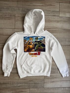 Dragon Ball Z Goku vs Cell Hoodie White Slim Fit Men's Small / Unisex